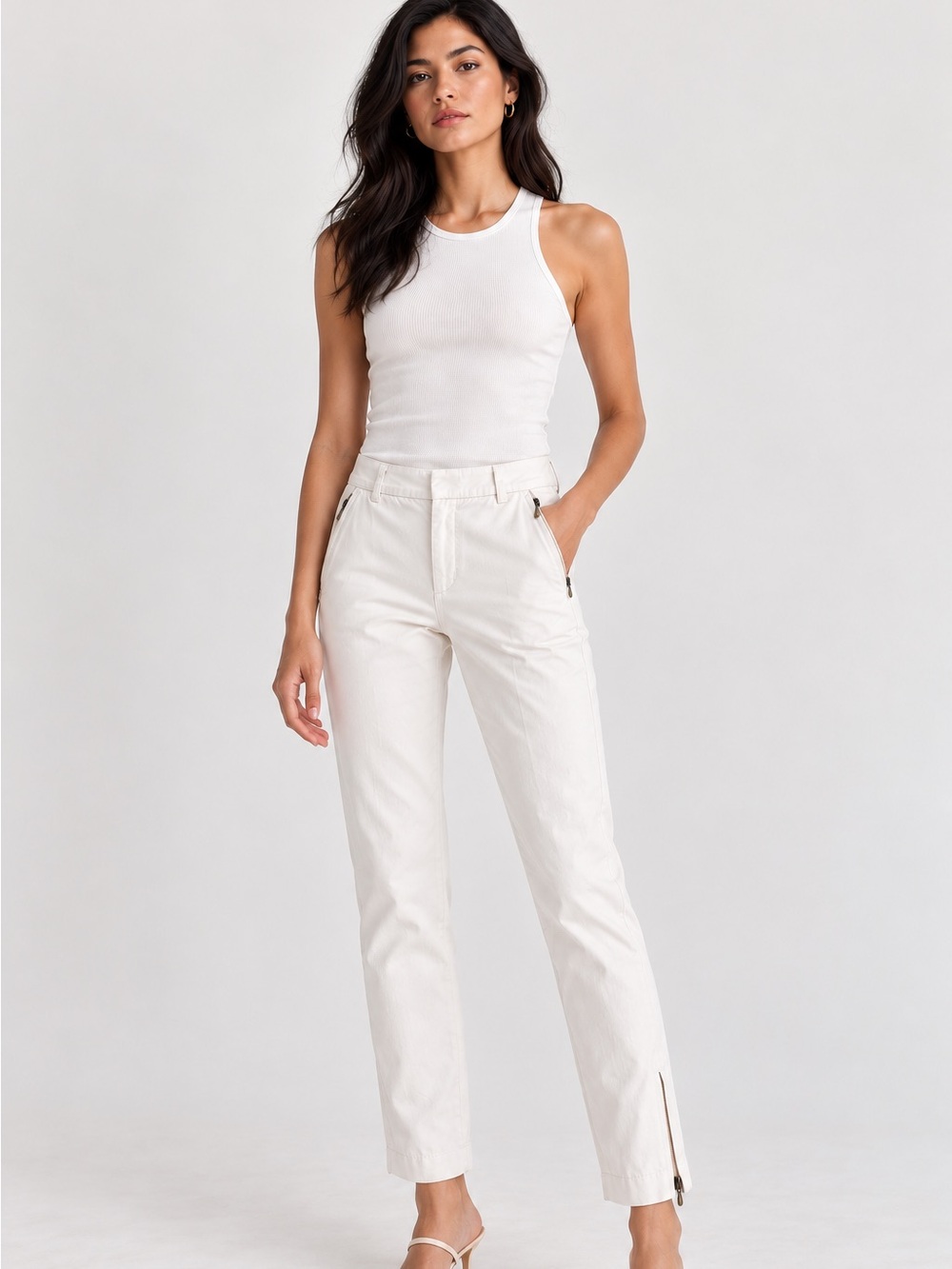 Vintage Alberta Ferretti White Zip Ankle Slim Pants Italy Sz 4 Fits Sz 2